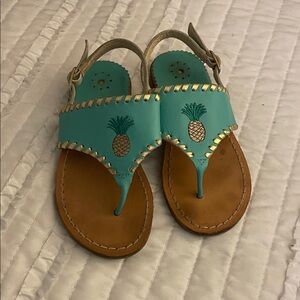 Jack Rogers Aqua and Gold Sandals